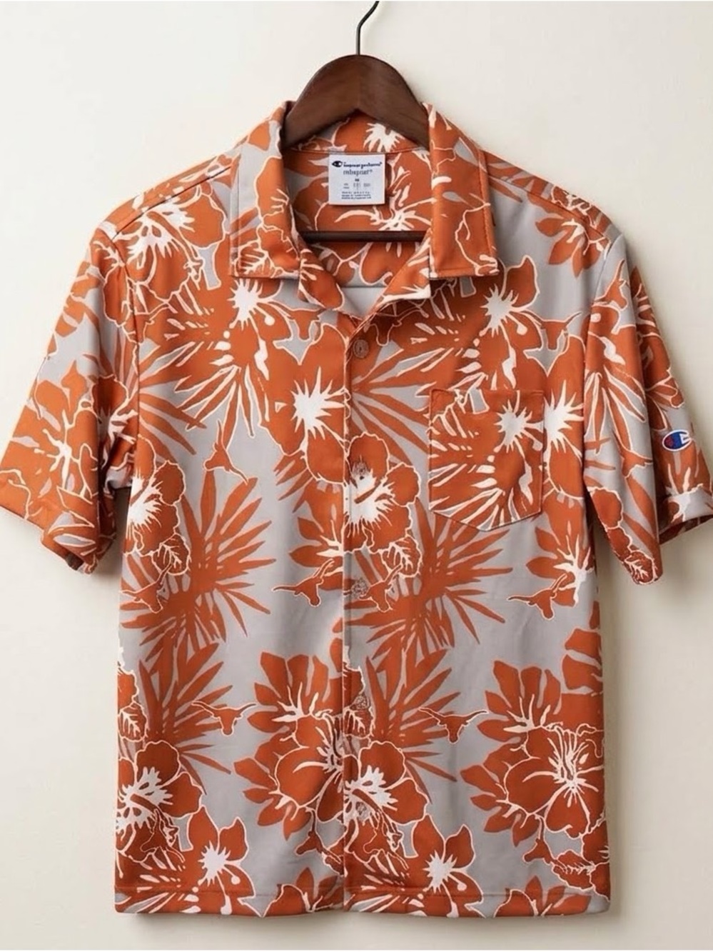 Champion Ultrafuse Texas Longhorns Floral Button Up Shirt M Orange White UT